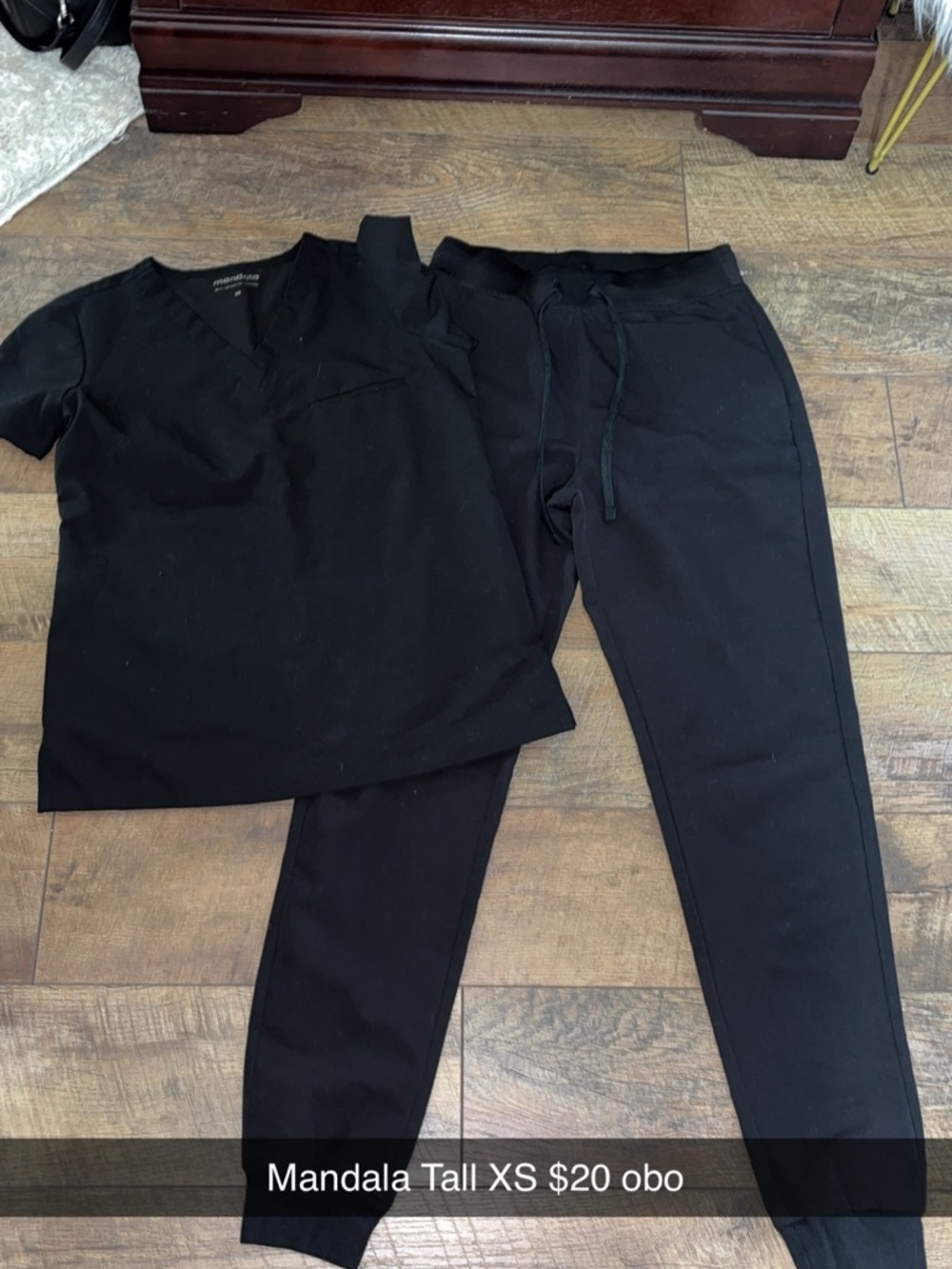 Mandala Black Scrub Top & Jogger Set